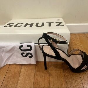 SCHUTZ Black High-Heeled Sandals with Ankle Straps